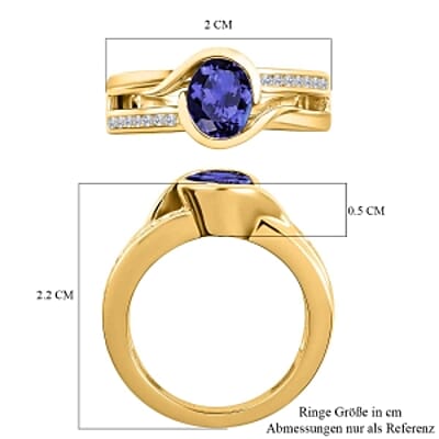 Tanzanite and White Zircon 1.30 ctw Ring in Vermeil Yellow Gold Over Sterling Silver (Size 10)