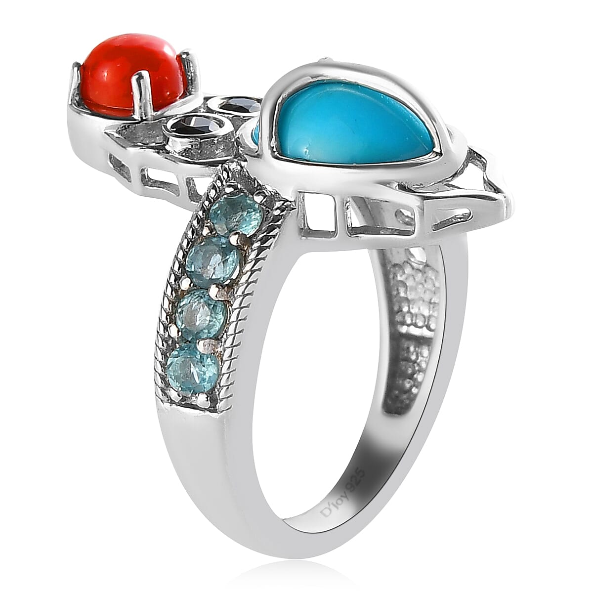 Sleeping Beauty Turquoise and Multi Gemstone Owl Ring in Platinum Over Sterling Silver (Size 10.0) 3.75 ctw image number 3