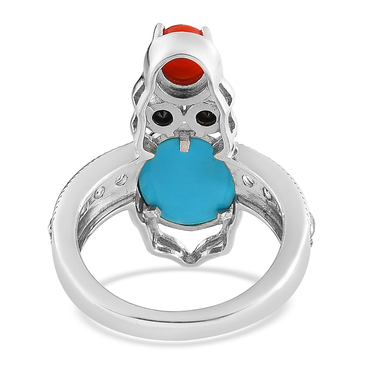 Sleeping Beauty Turquoise and Multi Gemstone Owl Ring in Platinum Over Sterling Silver (Size 10.0) 3.75 ctw