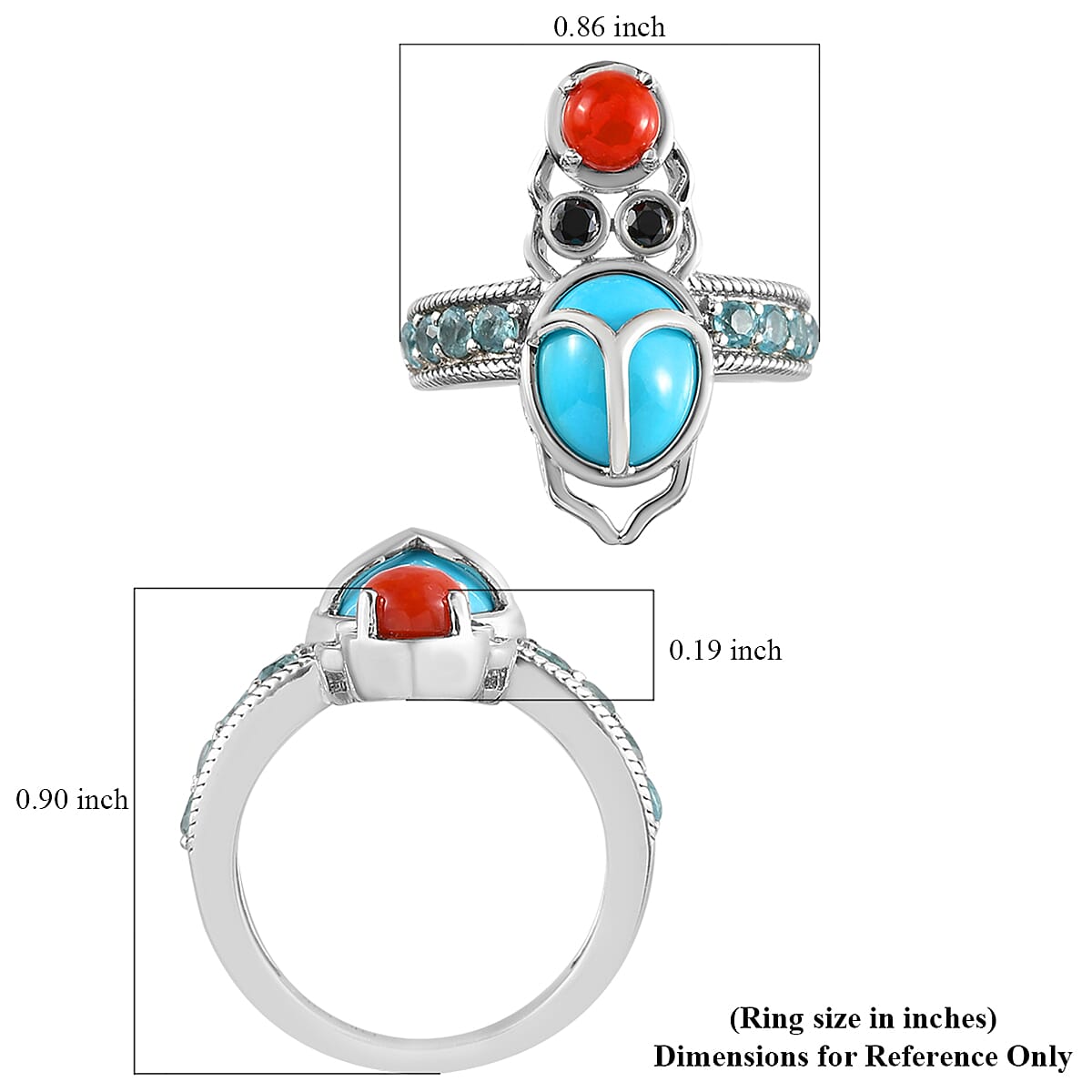 Sleeping Beauty Turquoise and Multi Gemstone Owl Ring in Platinum Over Sterling Silver (Size 10.0) 3.75 ctw image number 5