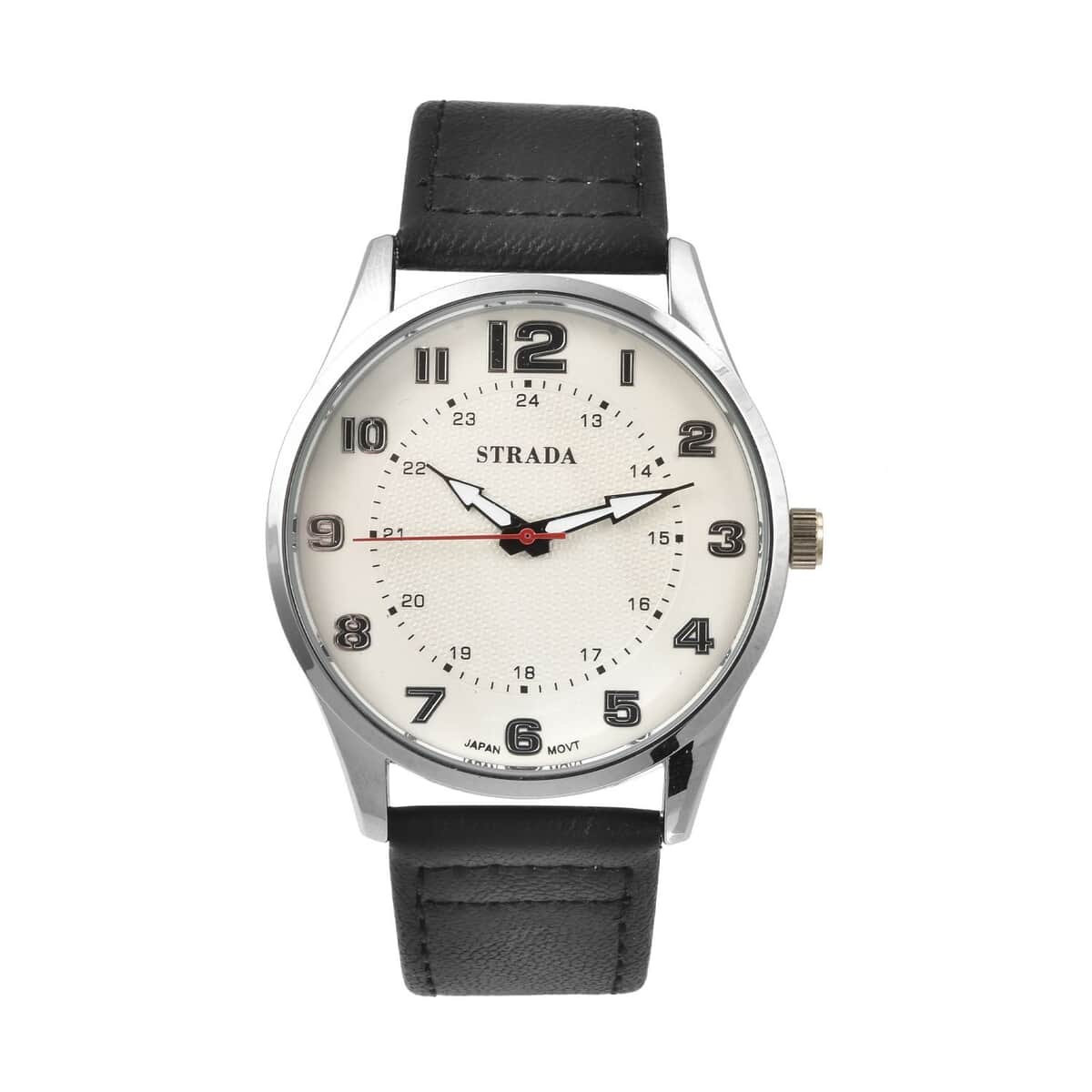 STRADA Japanese Movement Watch with Black Faux Leather Strap (42mm) (6.25-8.25 Inches) image number 0