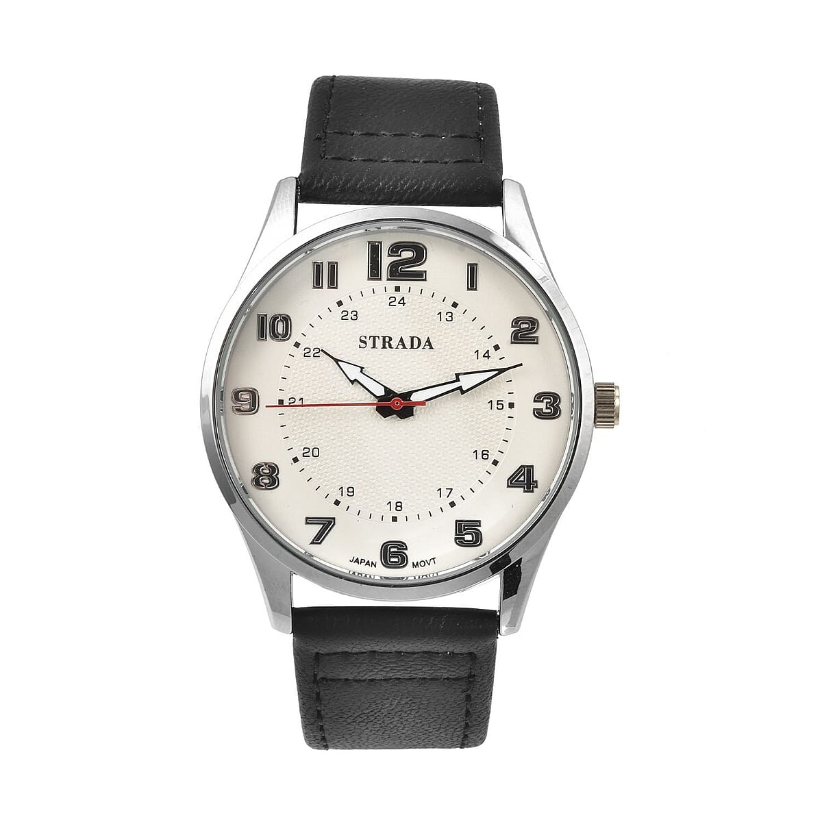 Strada Japanese Movement Watch with Black Faux Leather Strap (42mm) (6.25-8.25 Inches) image number 0