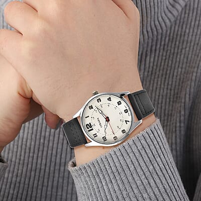 Strada Japanese Movement Watch with Black Faux Leather Strap (42mm) (6.25-8.25 Inches)
