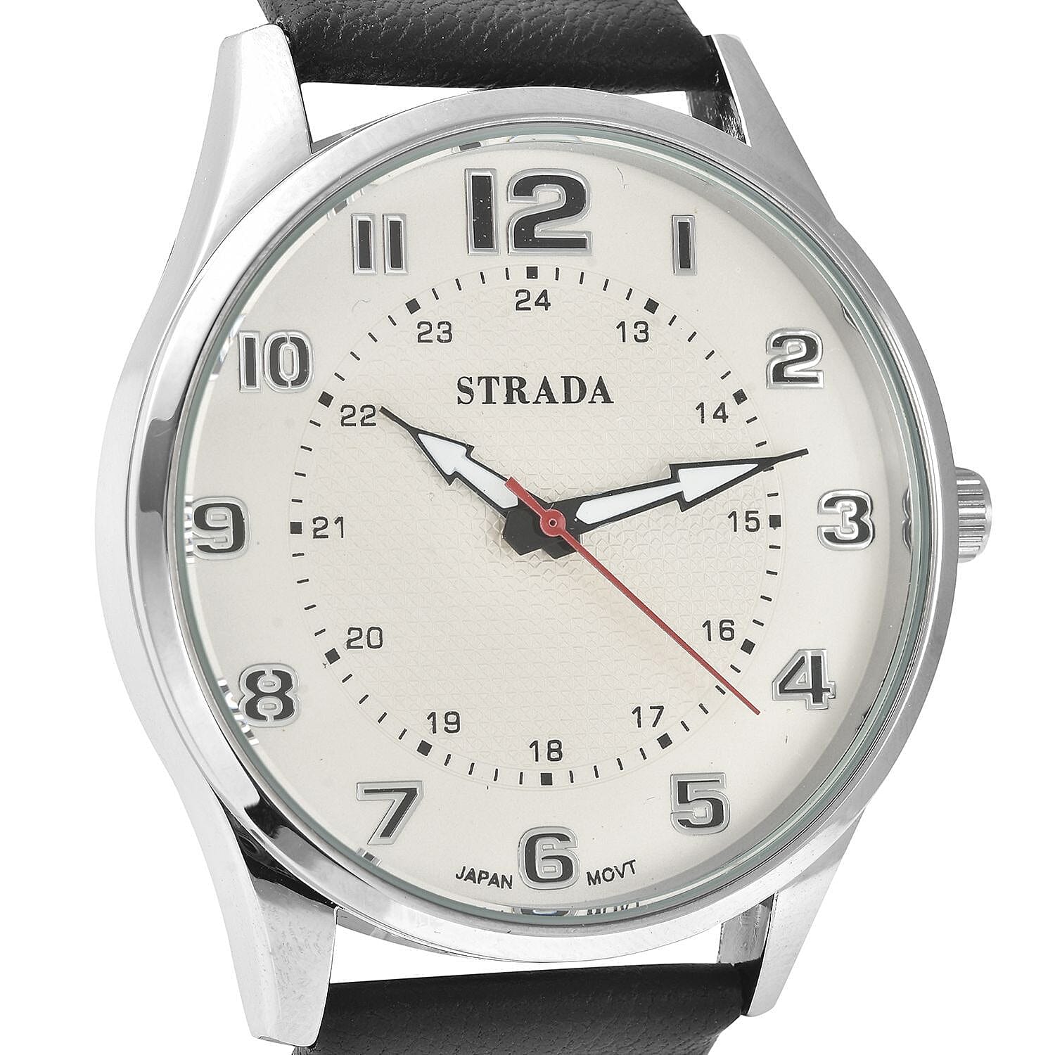 Strada Japanese Movement Watch with Black Faux Leather Strap (42mm) (6.25-8.25 Inches)