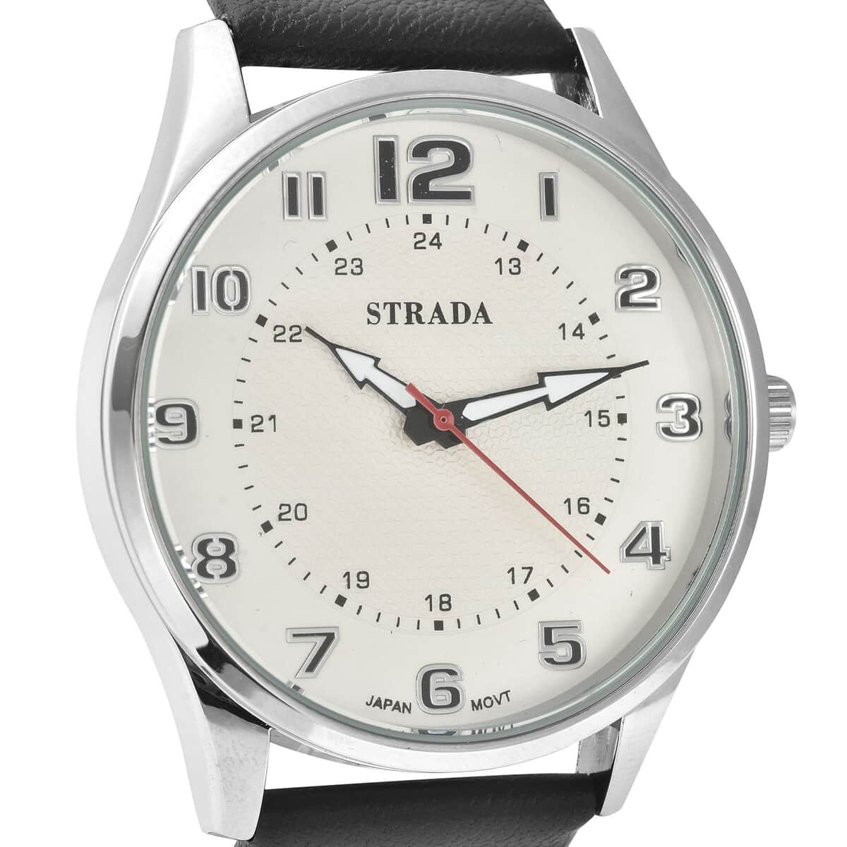 Strada Japanese Movement Watch with Black Faux Leather Strap (42mm) (6.25-8.25 Inches) image number 3