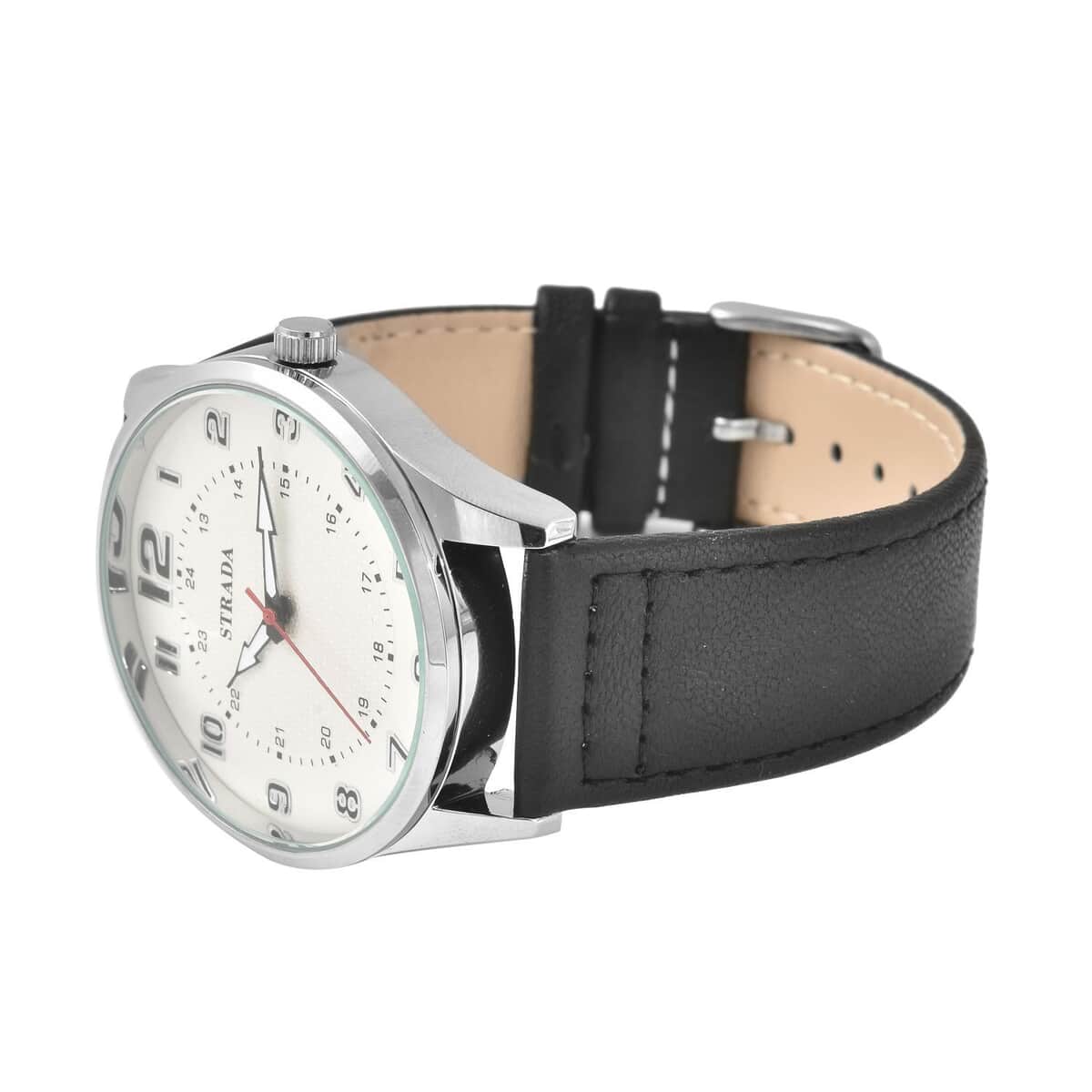 Strada Japanese Movement Watch with Black Faux Leather Strap (42mm) (6.25-8.25 Inches) image number 4