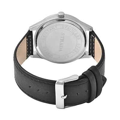 Strada Japanese Movement Watch with Black Faux Leather Strap (42mm) (6.25-8.25 Inches)