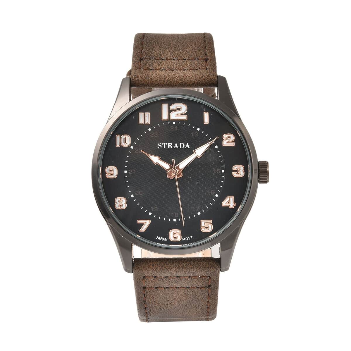 Strada Japanese Movement Watch with Brown Faux Leather Strap (42mm) (6.25-8.25 Inches) image number 0