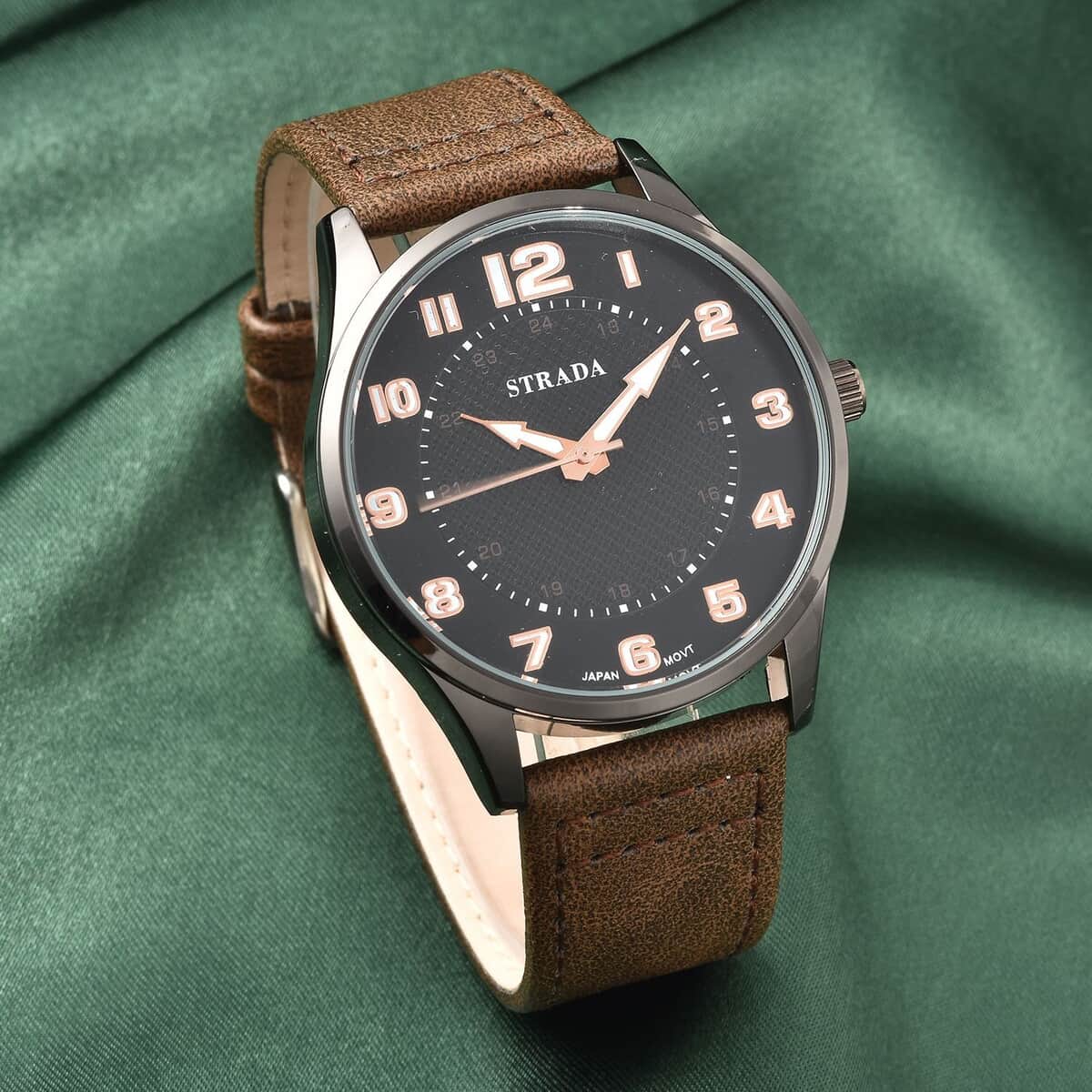 Strada Japanese Movement Watch with Brown Faux Leather Strap (42mm) (6.25-8.25 Inches) image number 1