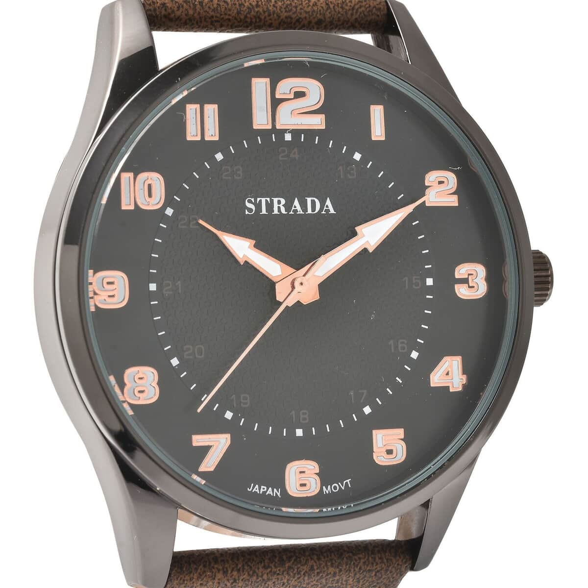 Strada Japanese Movement Watch with Brown Faux Leather Strap (42mm) (6.25-8.25 Inches) image number 3