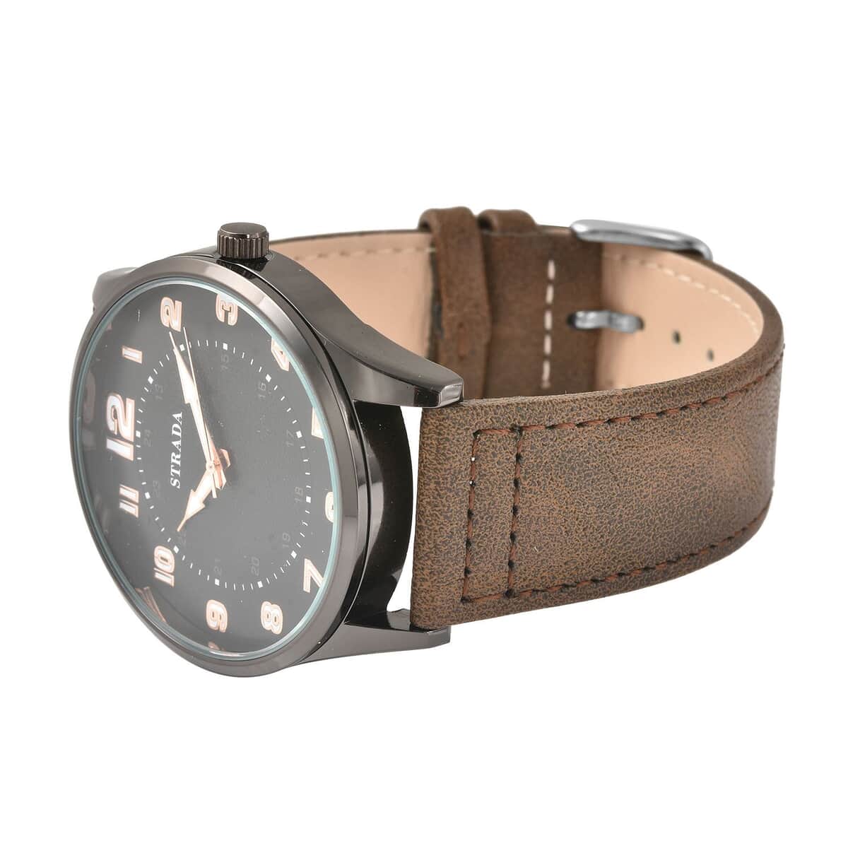 Strada Japanese Movement Watch with Brown Faux Leather Strap (42mm) (6.25-8.25 Inches) image number 4