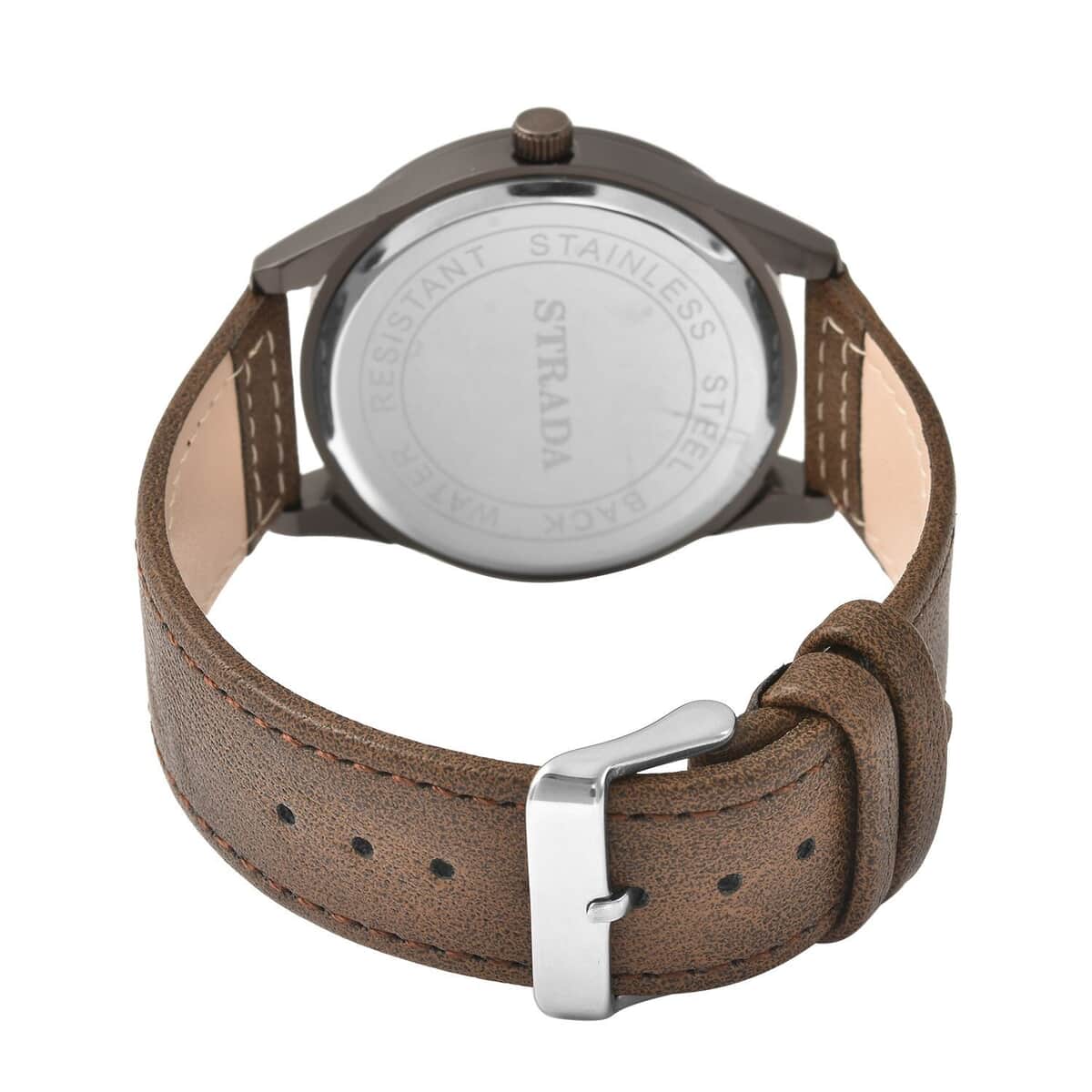 Strada Japanese Movement Watch with Brown Faux Leather Strap (42mm) (6.25-8.25 Inches) image number 5