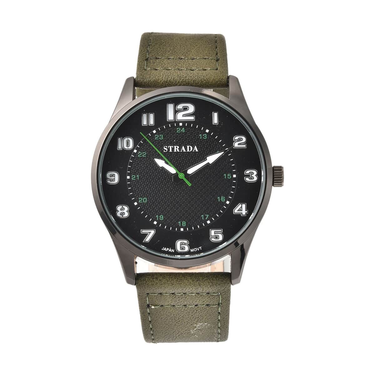 Strada Japanese Movement Watch with Army Green Faux Leather Strap (42mm) (6.25-8.25 Inches) image number 0