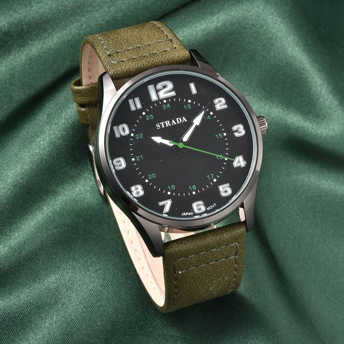 Strada Japanese Movement Watch with Army Green Faux Leather Strap (42mm) (6.25-8.25 Inches) image number 1