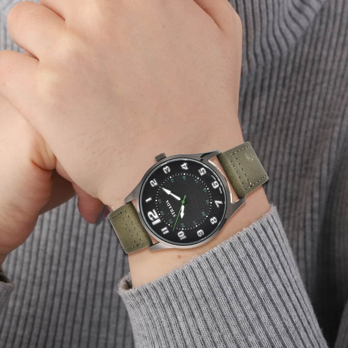 Strada Japanese Movement Watch with Army Green Faux Leather Strap (42mm) (6.25-8.25 Inches) image number 2