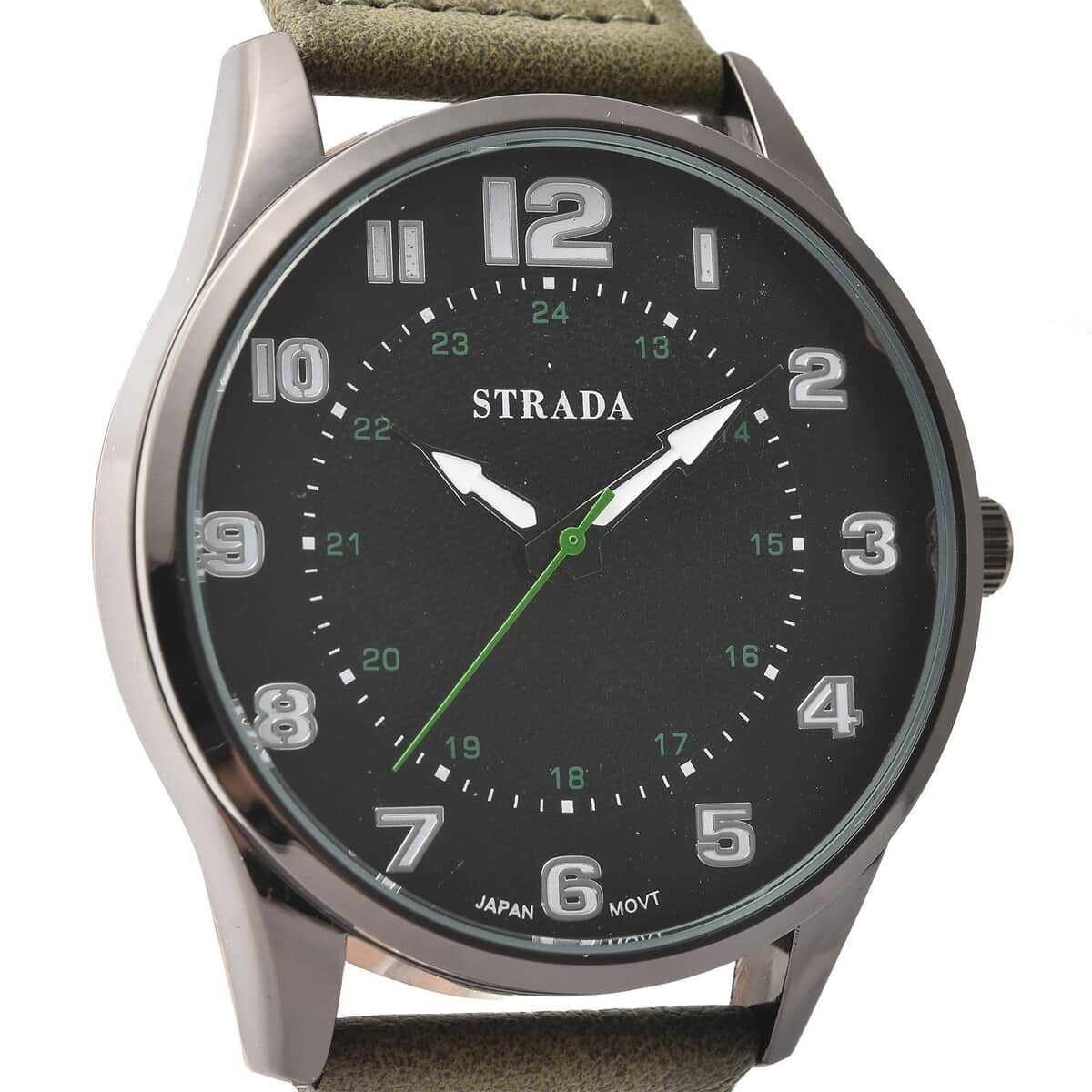 Strada Japanese Movement Watch with Army Green Faux Leather Strap (42mm) (6.25-8.25 Inches) image number 3