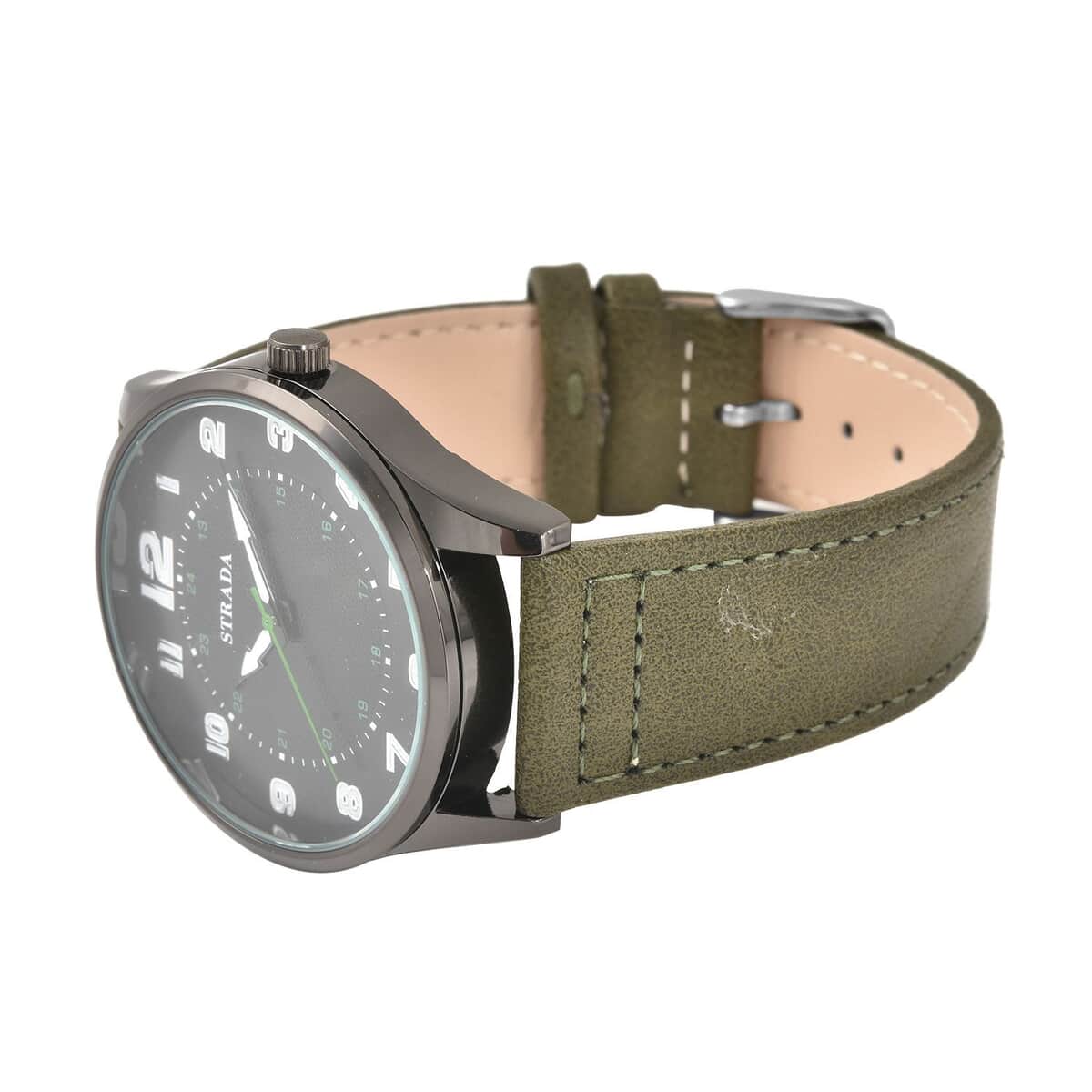 Strada Japanese Movement Watch with Army Green Faux Leather Strap (42mm) (6.25-8.25 Inches) image number 4