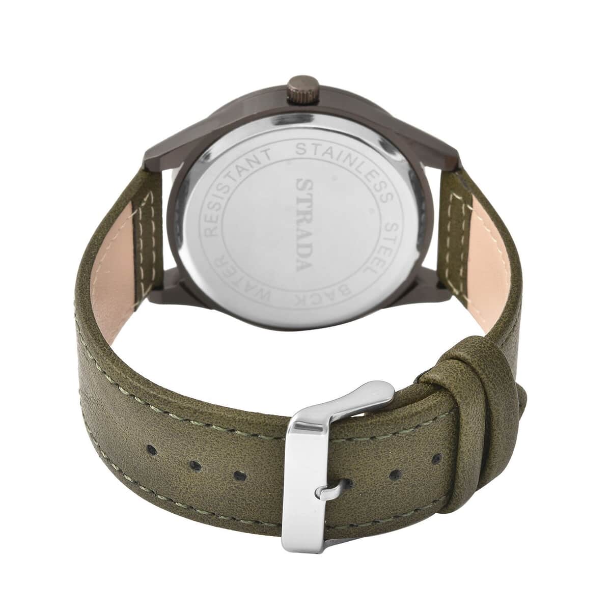 Strada Japanese Movement Watch with Army Green Faux Leather Strap (42mm) (6.25-8.25 Inches) image number 5