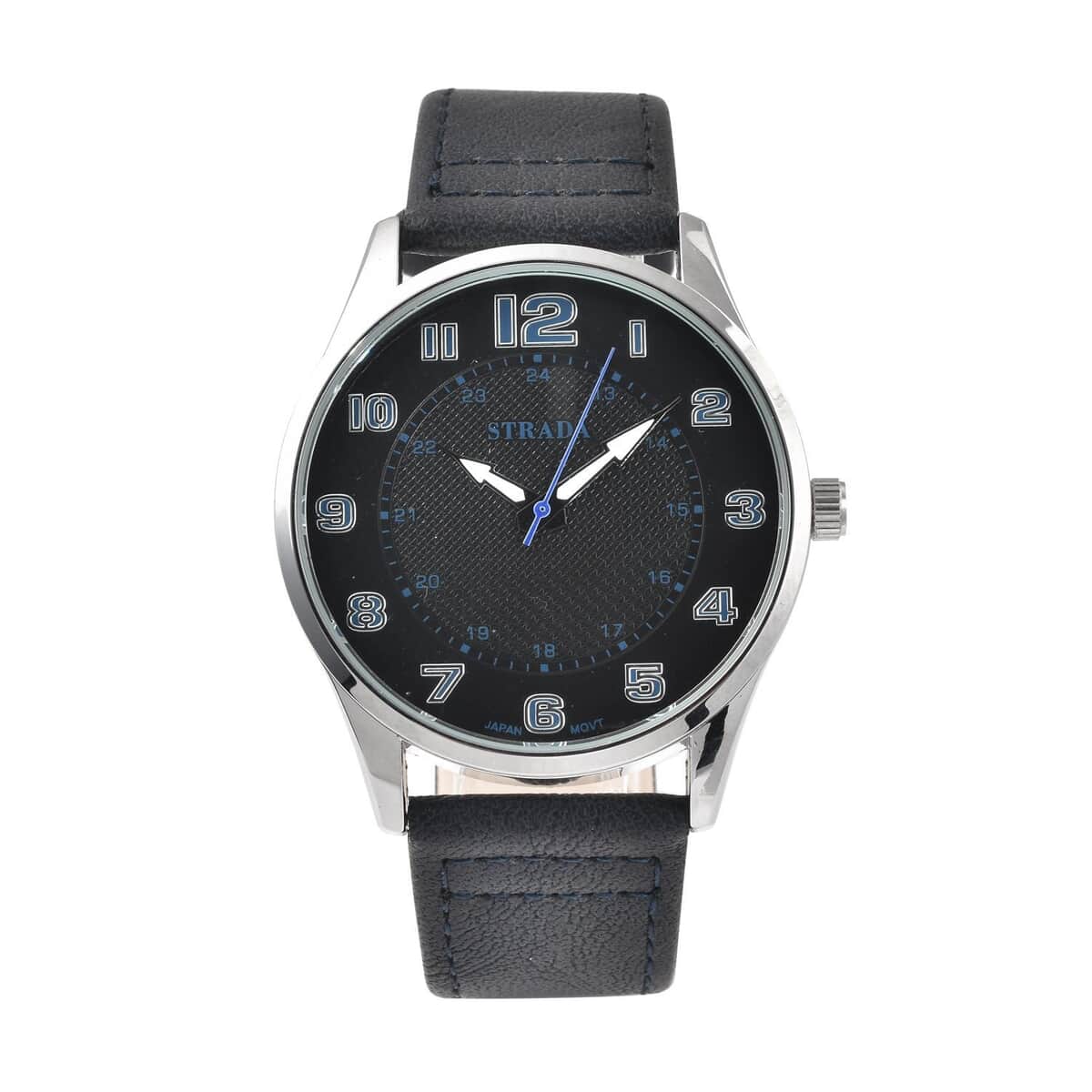 Strada Japanese Movement Watch with Navy Blue Faux Leather Strap (42mm) (6.25-8.25 Inches) image number 0