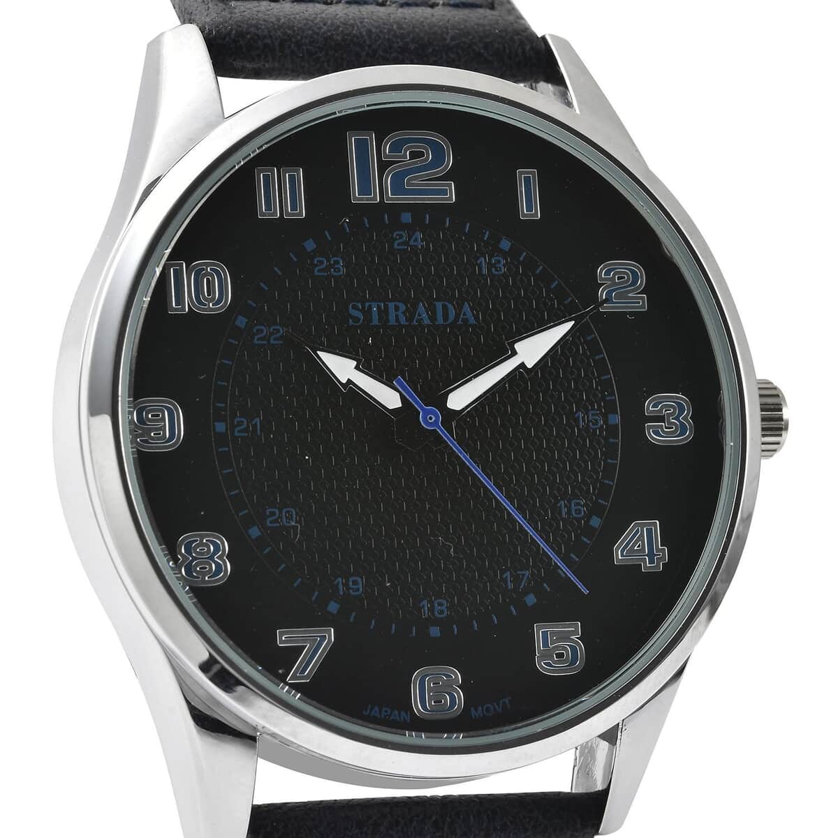 Strada Japanese Movement Watch with Navy Blue Faux Leather Strap (42mm) (6.25-8.25 Inches) image number 3