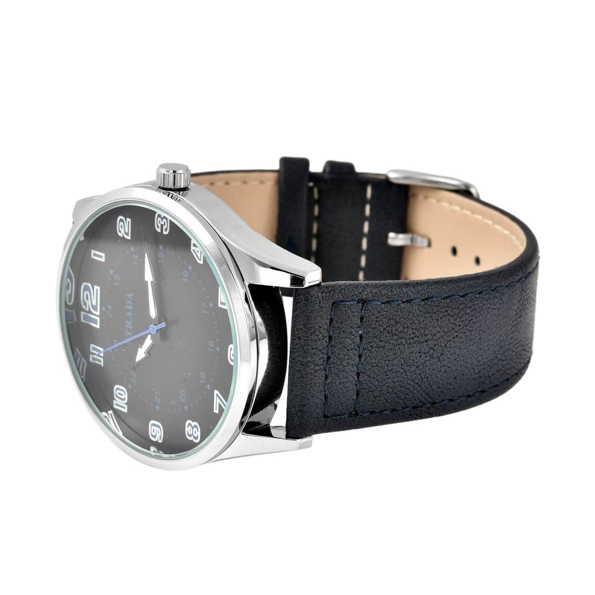 Strada Japanese Movement Watch with Navy Blue Faux Leather Strap (42mm) (6.25-8.25 Inches) image number 4