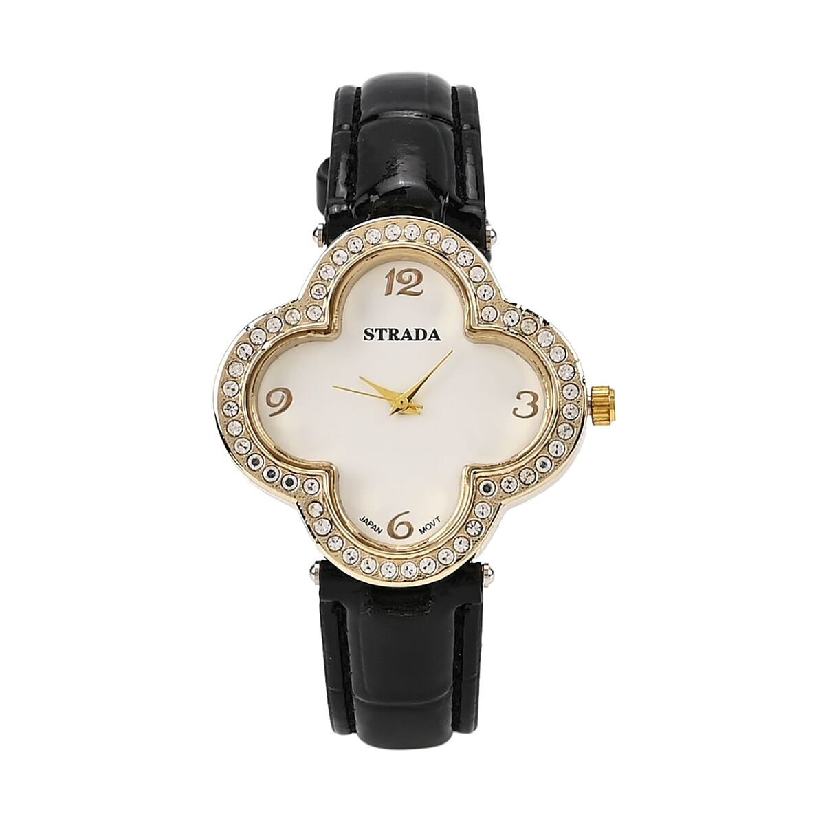 Strada Black Leather-Style Strap with Gold-Tone Buckle Buy Strada Black Austrian Crystal Japanese Movement Watch in  main image 4