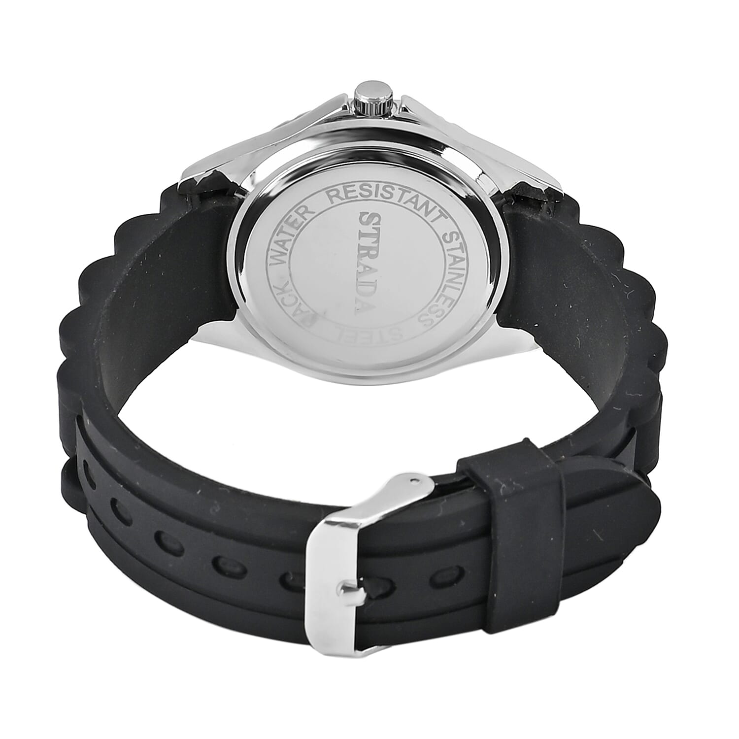 Strada Austrian Crystal Japanese Movement Black Stardust Cross Watch with Black Silicone Strap