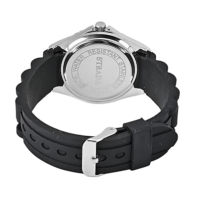 Strada Austrian Crystal Japanese Movement Black Stardust Cross Watch with Black Silicone Strap
