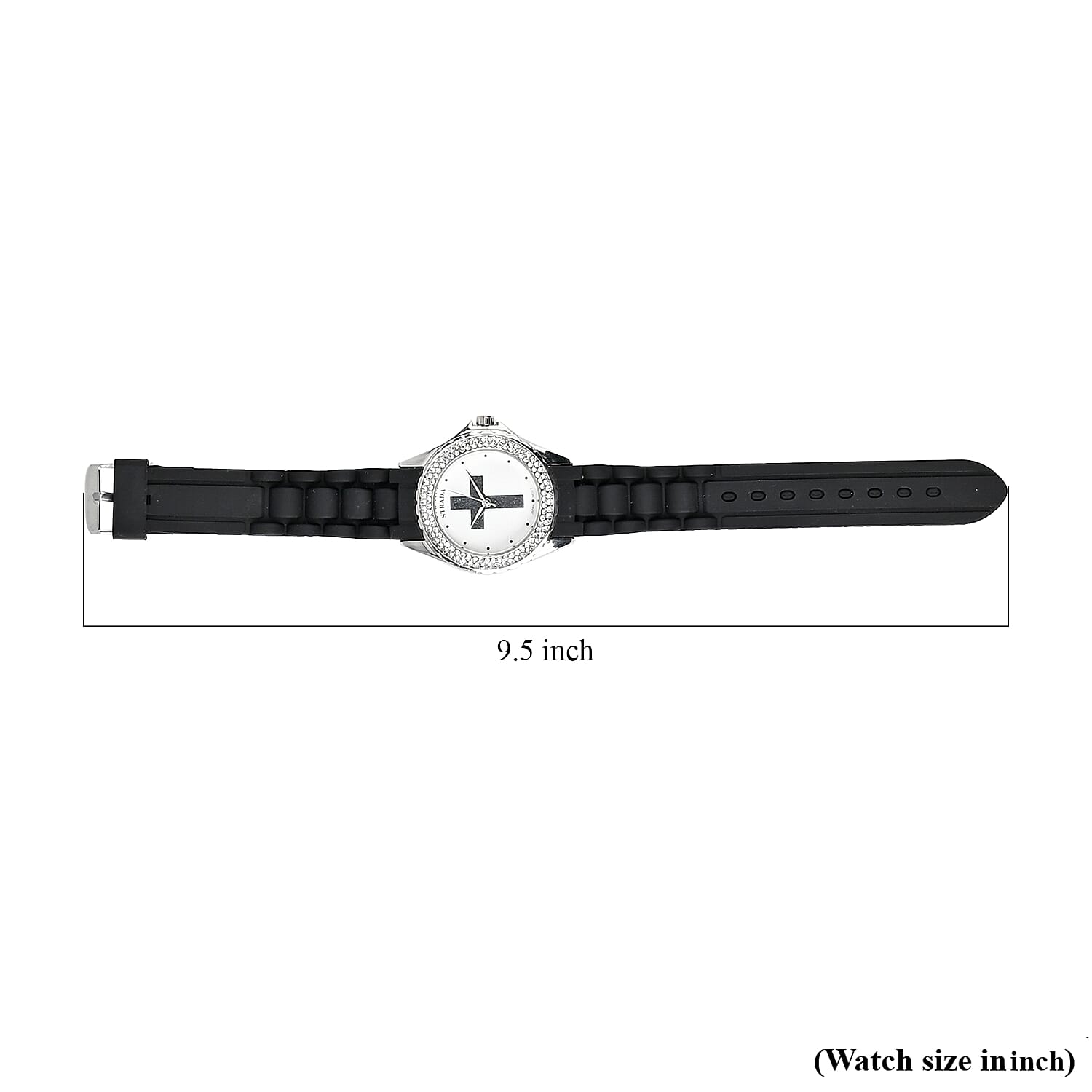 Strada Austrian Crystal Japanese Movement Black Stardust Cross Watch with Black Silicone Strap