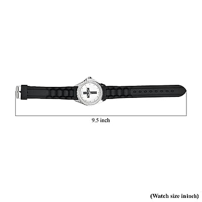 Strada Austrian Crystal Japanese Movement Black Stardust Cross Watch with Black Silicone Strap