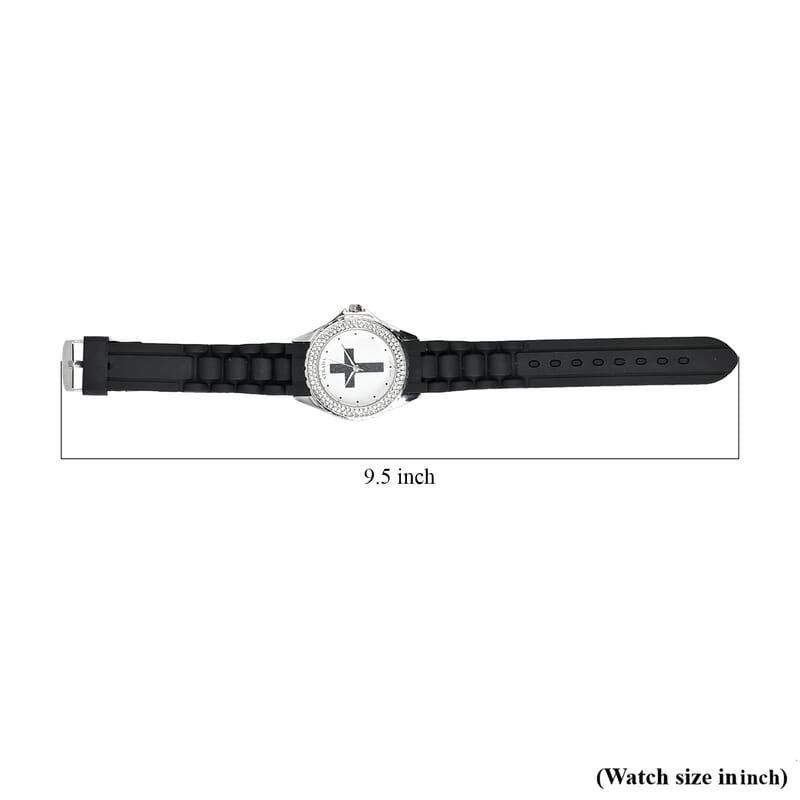 Strada Austrian Crystal Japanese Movement Black Stardust Cross Watch with Black Silicone Strap