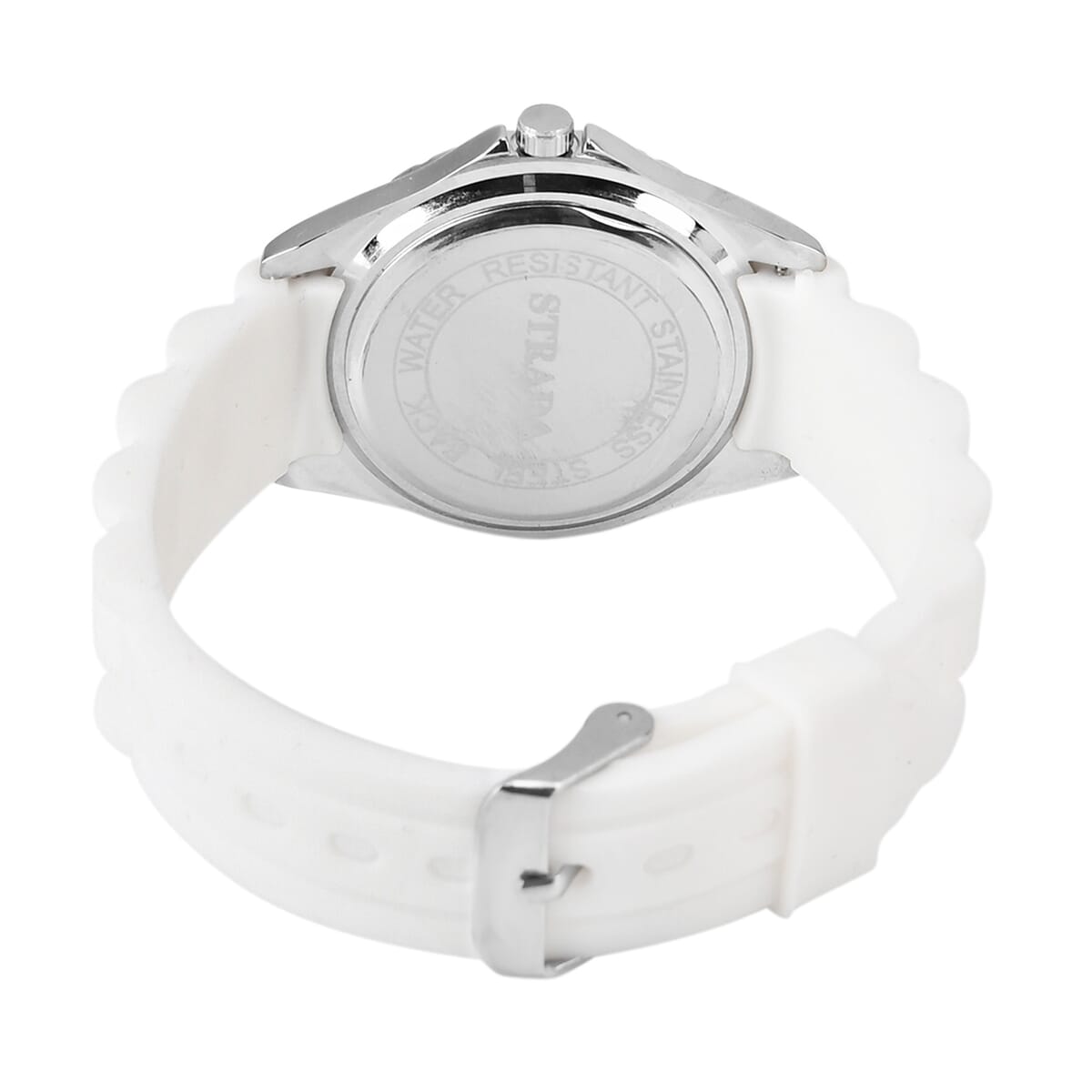 Strada Austrian Crystal Japanese Movement Black Stardust Cross Watch with White Silicone Strap image number 6
