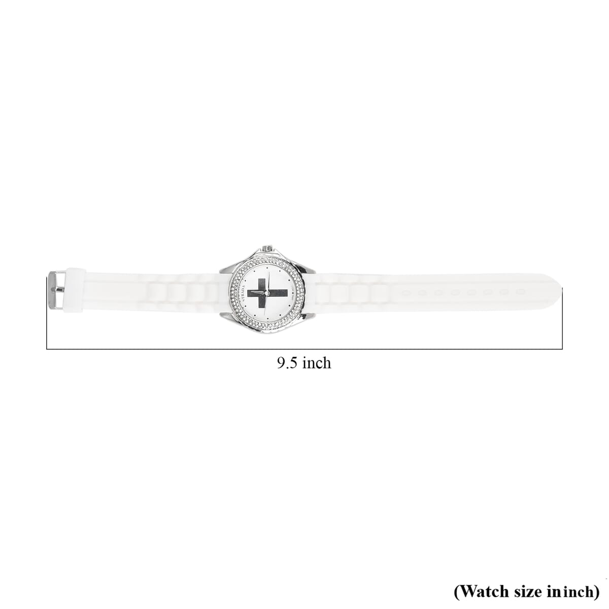 Strada Austrian Crystal Japanese Movement Black Stardust Cross Watch with White Silicone Strap image number 7