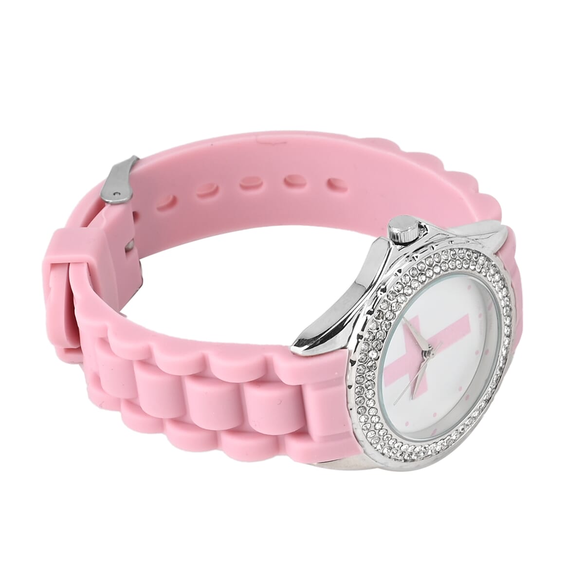 Strada Austrian Crystal Japanese Movement Pink Stardust Cross Watch with Pink Silicone Strap image number 5