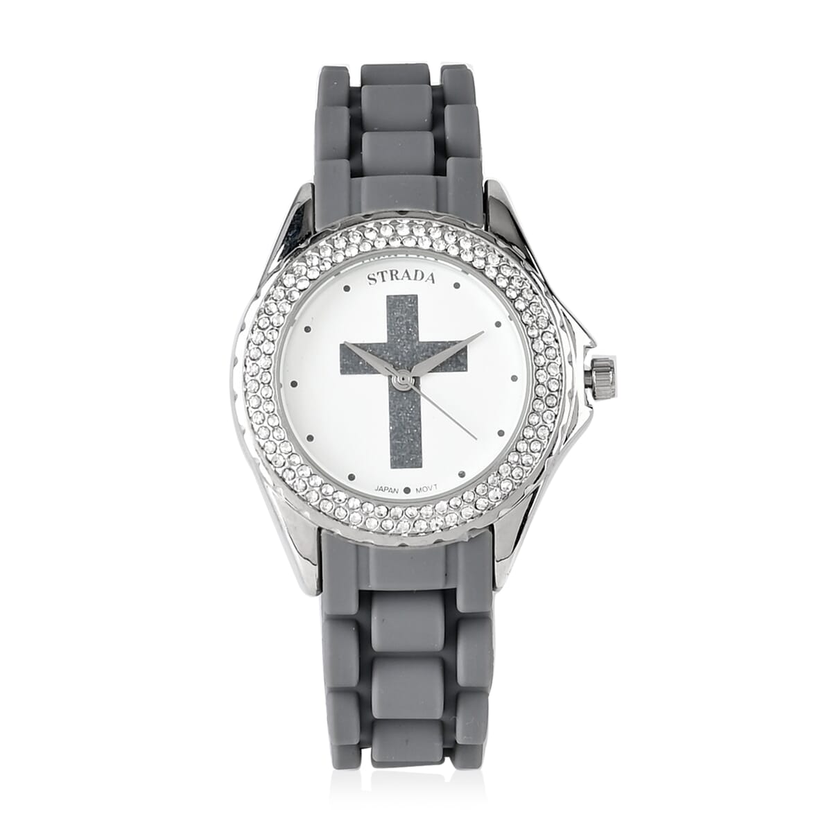 Strada Austrian Crystal Japanese Movement Gray Black Stardust Cross Watch with Gray Silicone Strap image number 0