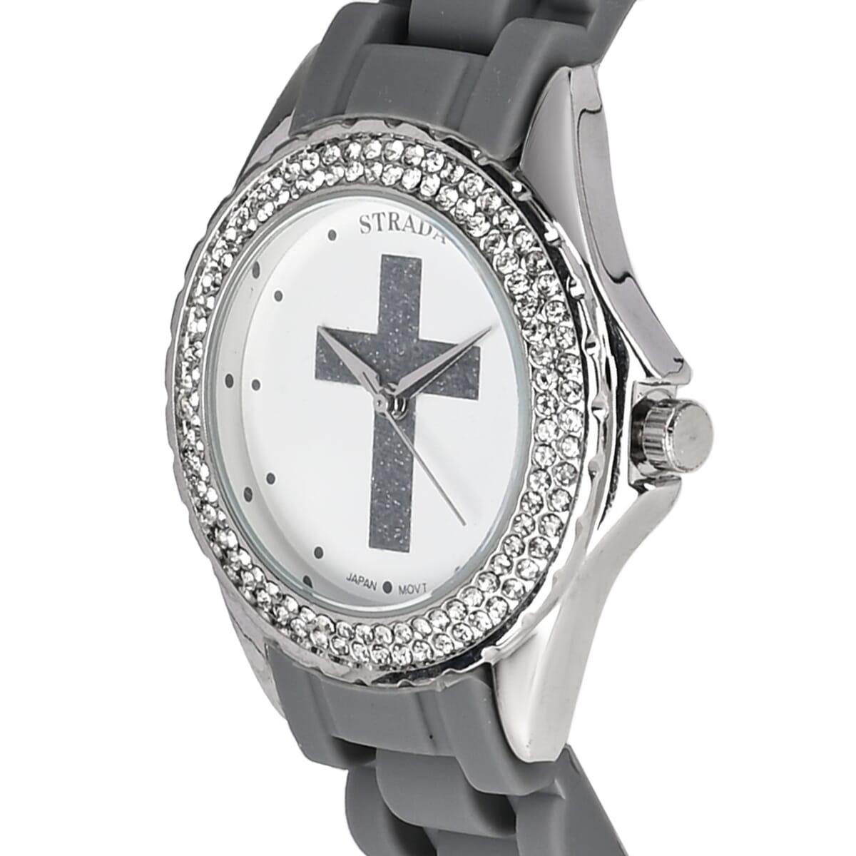 Strada Austrian Crystal Japanese Movement Gray Black Stardust Cross Watch with Gray Silicone Strap image number 3