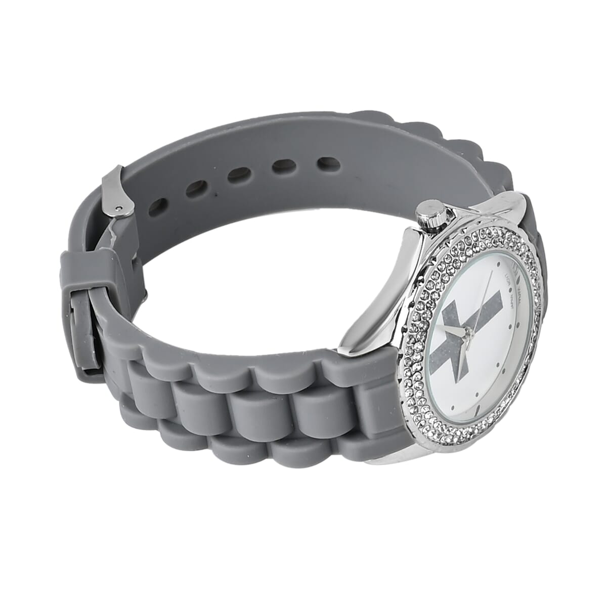 Strada Austrian Crystal Japanese Movement Gray Black Stardust Cross Watch with Gray Silicone Strap image number 5