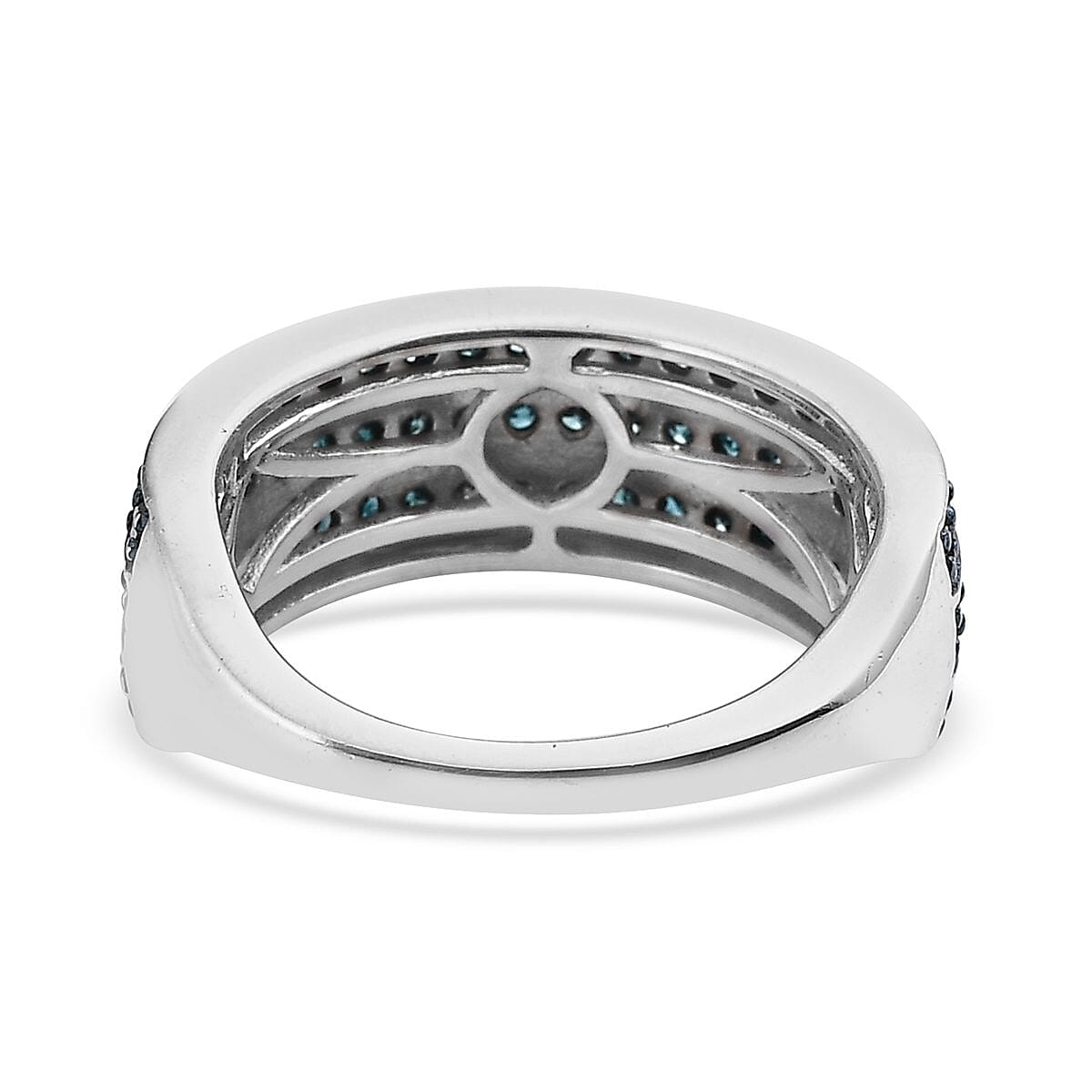 Blue Diamond 3 Row Band Ring in Platinum Over Sterling Silver (Size 10.0) 1.00 ctw