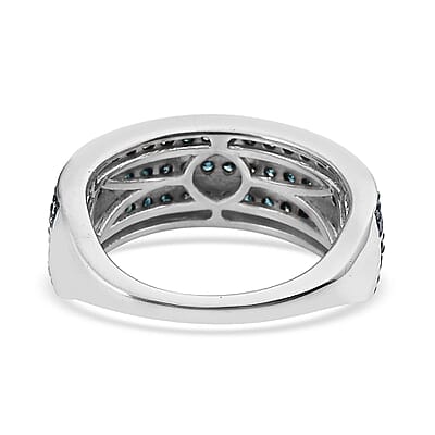 Blue Diamond 3 Row Band Ring in Platinum Over Sterling Silver (Size 10.0) 1.00 ctw