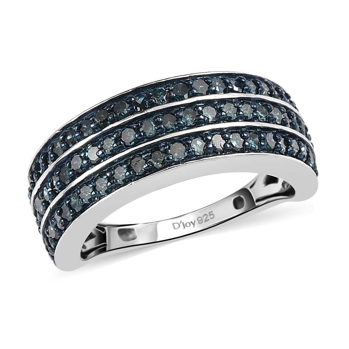 Blue Diamond 3 Row Band Ring in Platinum Over Sterling Silver (Size 9.0) 1.00 ctw image number 0