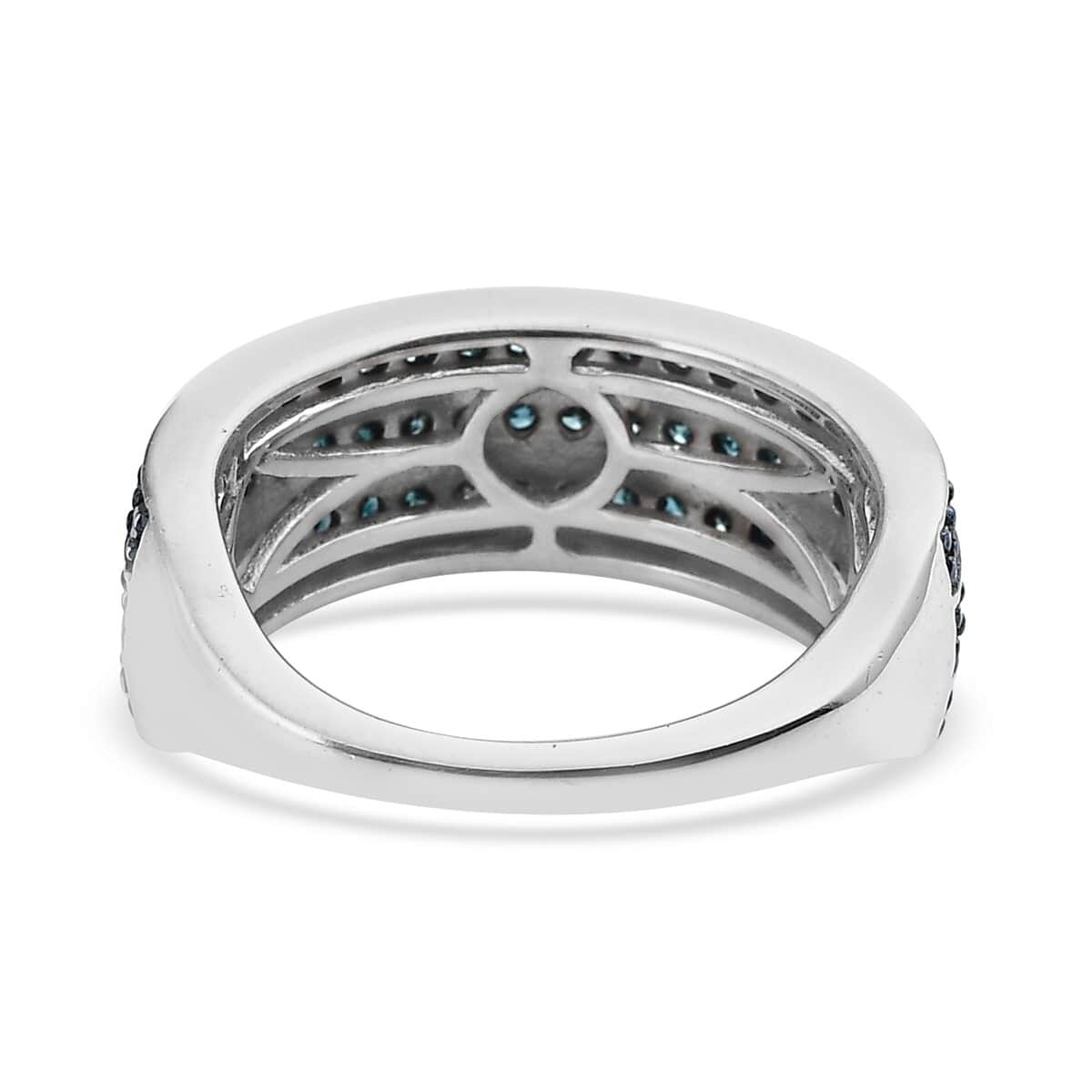 Blue Diamond 3 Row Band Ring in Platinum Over Sterling Silver (Size 9.0) 1.00 ctw image number 3