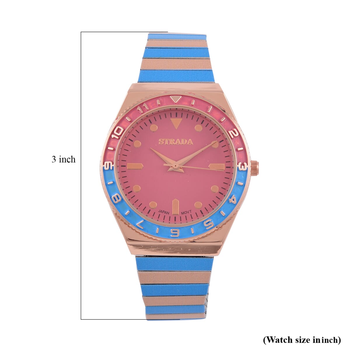 Strada Japanese Movement Blue and Light Tan Enameled Stretch Bracelet Watch with Stainless Steel Strap image number 7