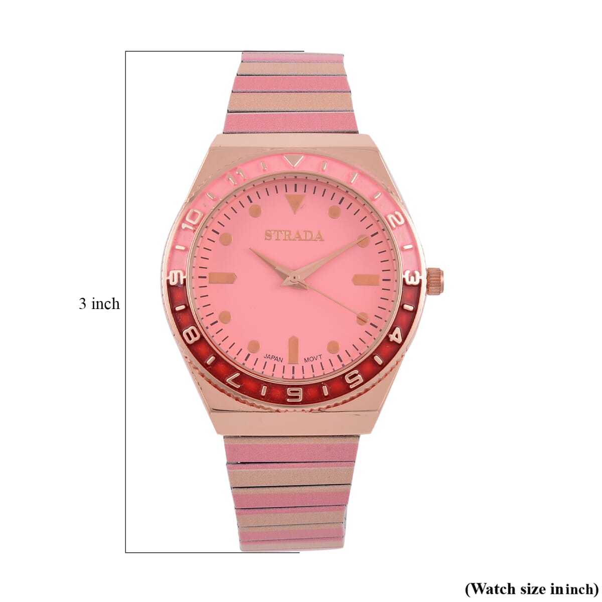 Strada Japanese Movement Pink and Light Tan Enameled Stretch Bracelet Watch with Stainless Steel Strap image number 7