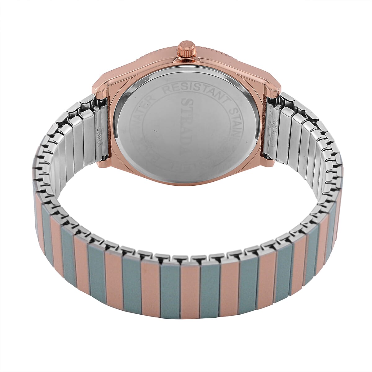 Strada Japanese Movement Green and Light Tan Enameled Stretch Bracelet Watch with Stainless Steel Strap image number 6