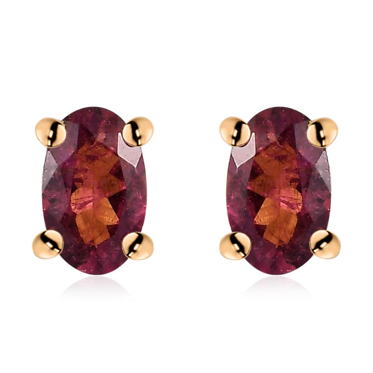 Premium Ouro Fino Rubellite Solitaire Stud Earrings in Vermeil Yellow Gold Over Sterling Silver 0.40 ctw image number 0