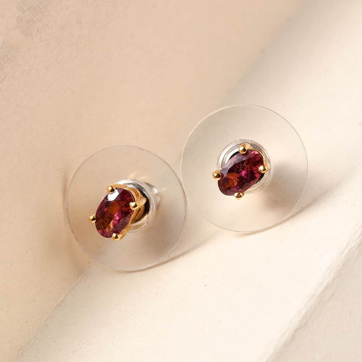 Premium Ouro Fino Rubellite Stud Earrings in Vermeil Yellow Gold Over Sterling Silver 0.40 ctw image number 1