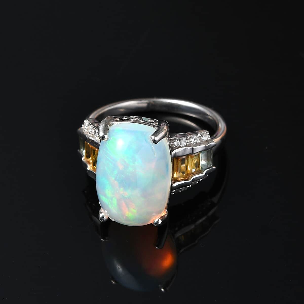 Premium Ethiopian Welo Opal, Multi Gemstone Ring in Platinum Over Sterling Silver (Size 10.0) 5.40 ctw image number 1
