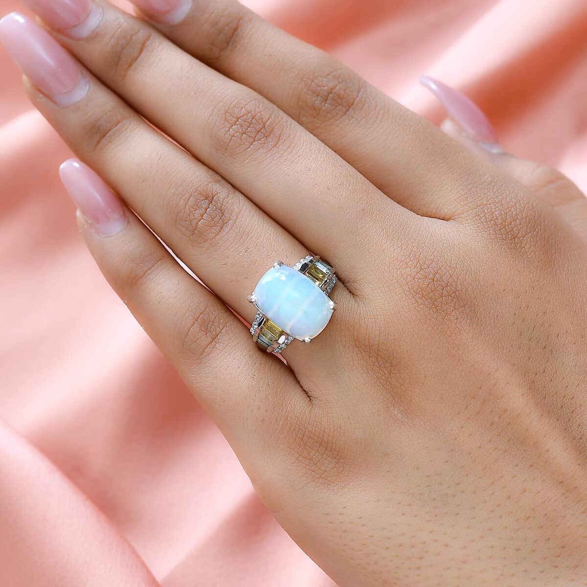 Premium Ethiopian Welo Opal, Multi Gemstone Ring in Platinum Over Sterling Silver (Size 10.0) 5.40 ctw image number 2