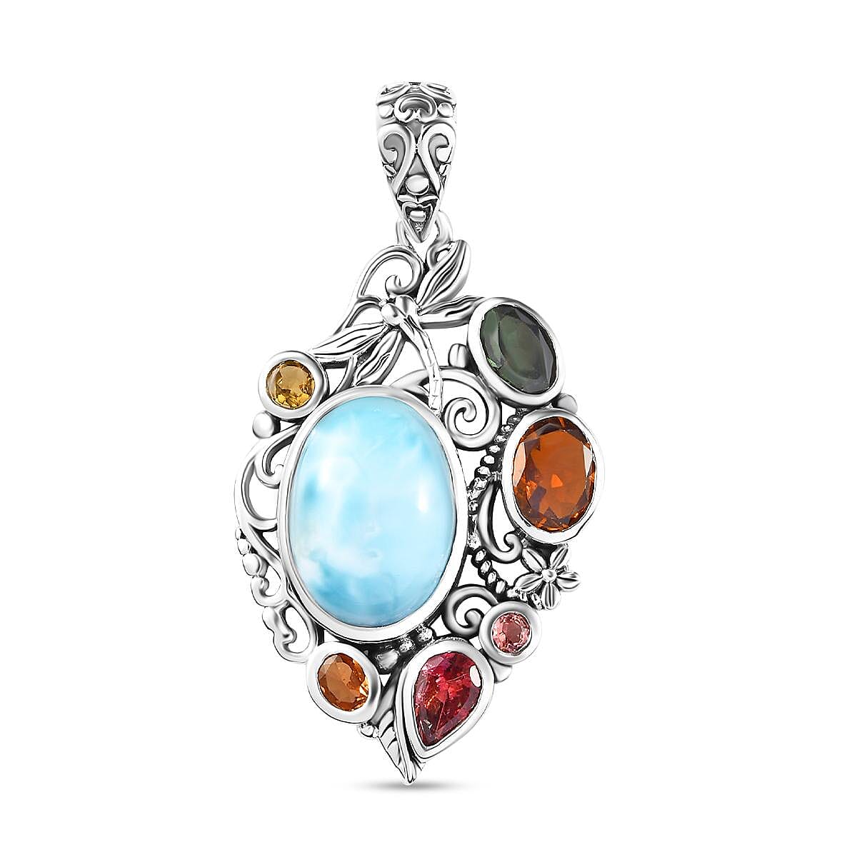 Artisan Crafted Larimar, Multi-Tourmaline Pendant in Sterling Silver 8.35 ctw