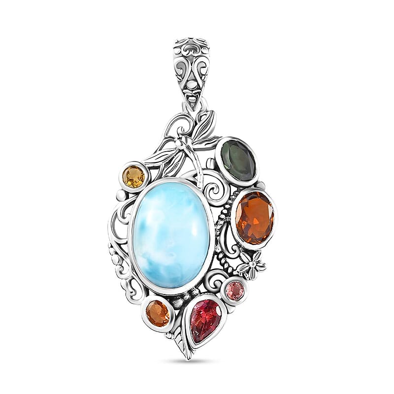 Artisan Crafted Larimar, Multi-Tourmaline Pendant in Sterling Silver 8.35 ctw